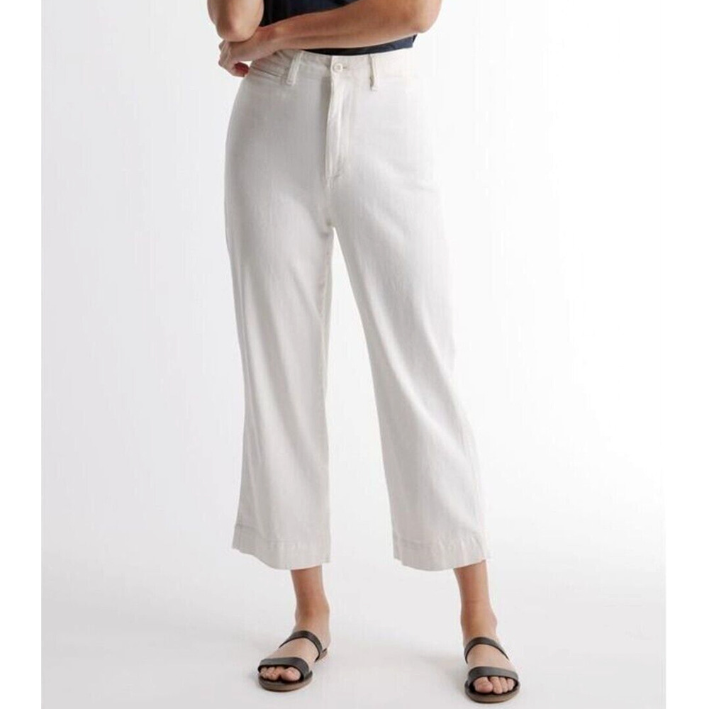 NWT - White Quince Stretch Cotton Twill Wide-Leg Crop Pant White High Rise Sz 31